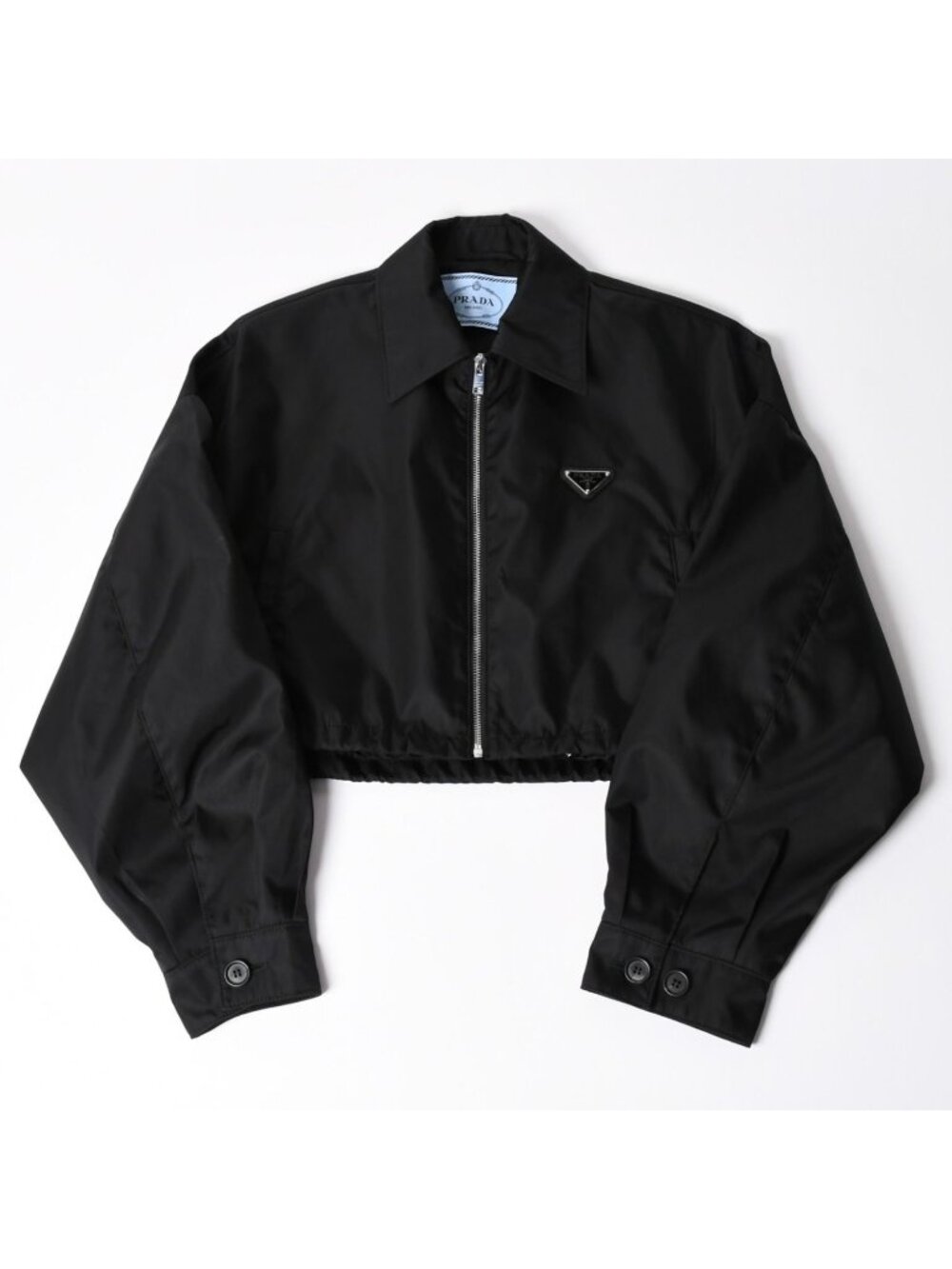 Prada Cropped Nylon Zip Up Jacket Triangle Logo Black 42